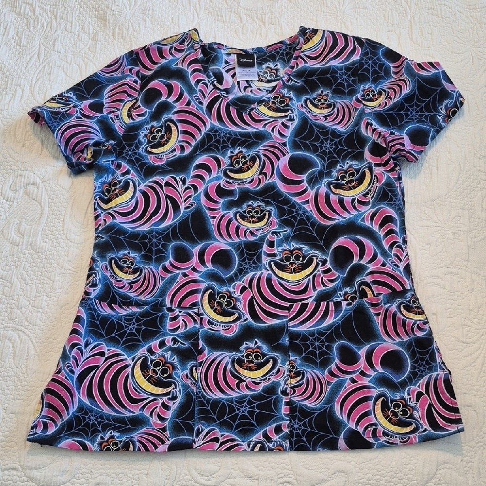 Disney women's Small cat designed scrub top EUC Halloween